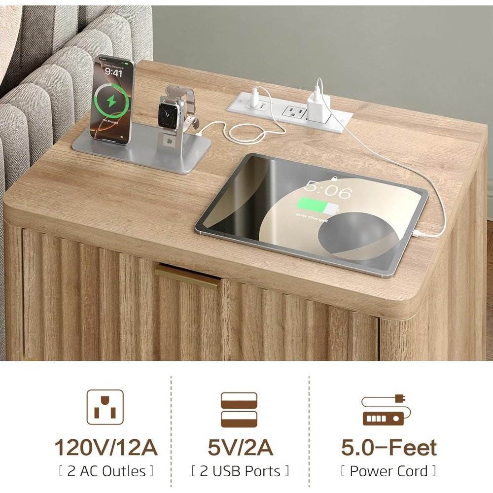 Set of 2 LED Premium Nightstands with Drawer and Charging Ports