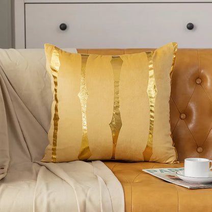 Luxury Gold Velvet Pillow Cover 18×18 – Soft Geometric Decorative Cushion