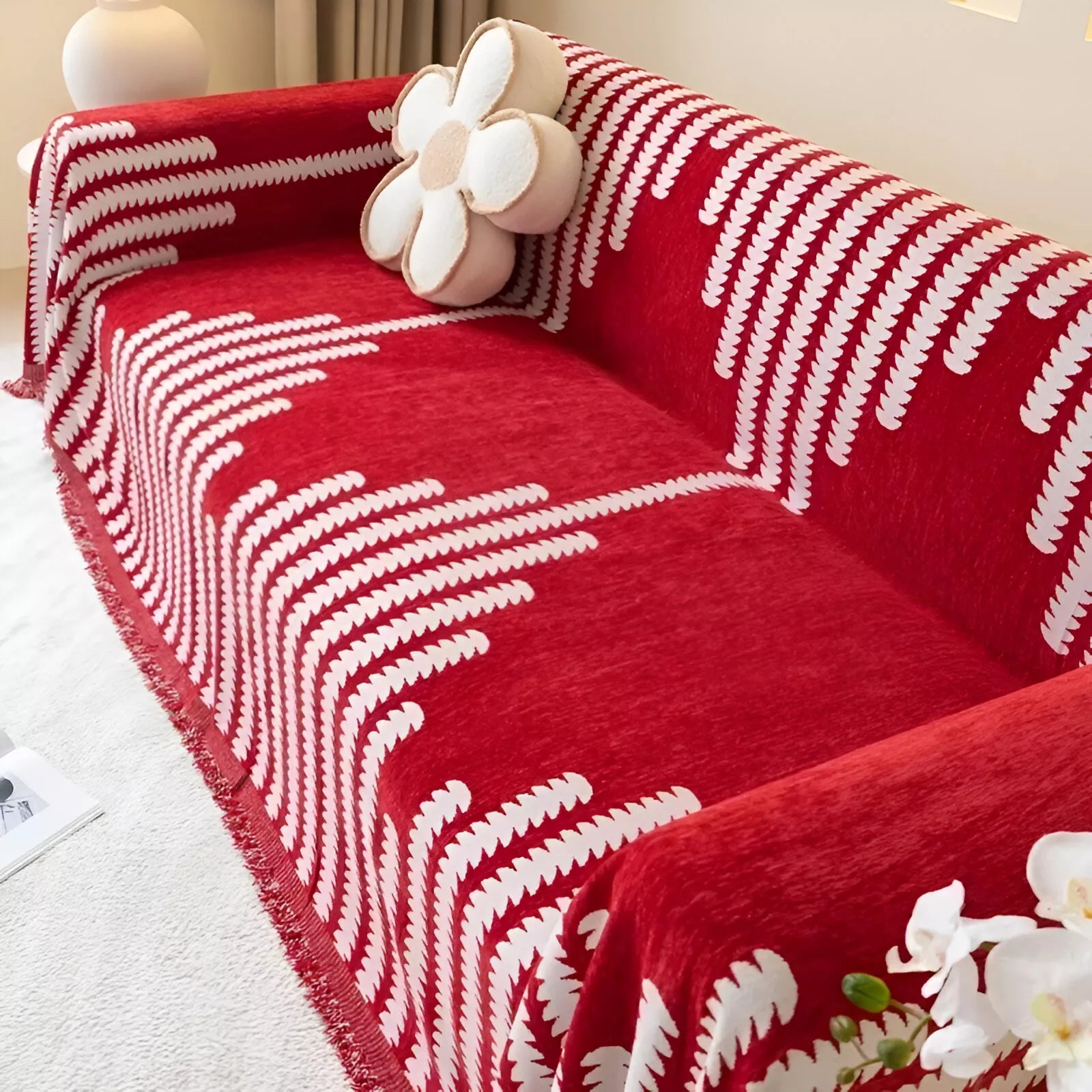 Thick Chenille Stripe Sofa Blanket – Soft, Breathable, Non-Slip Throw for Home & Office