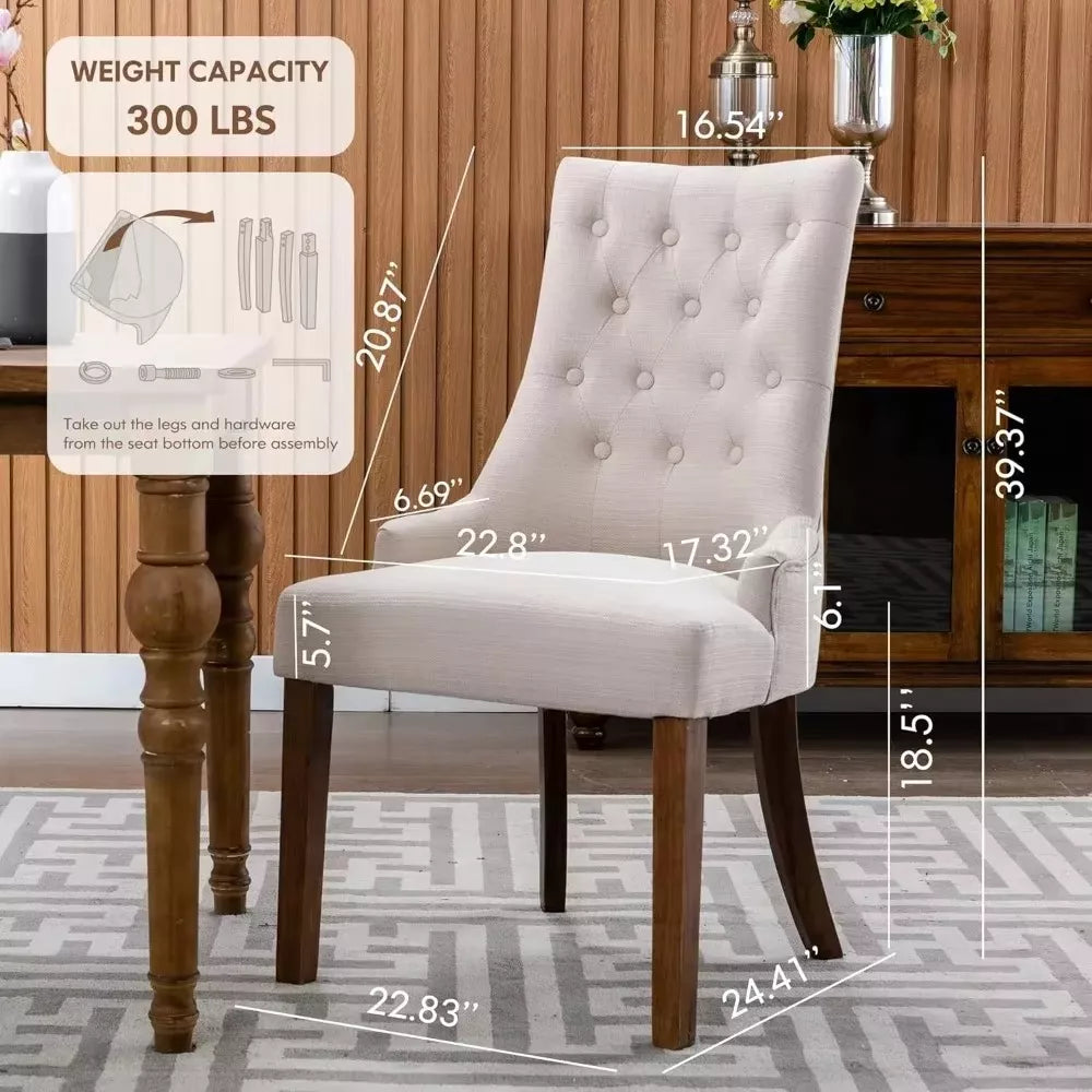 Wingback Upholstered Dining Chairs Set of 2 – Tufted Fabric Accent Chairs - DSARD