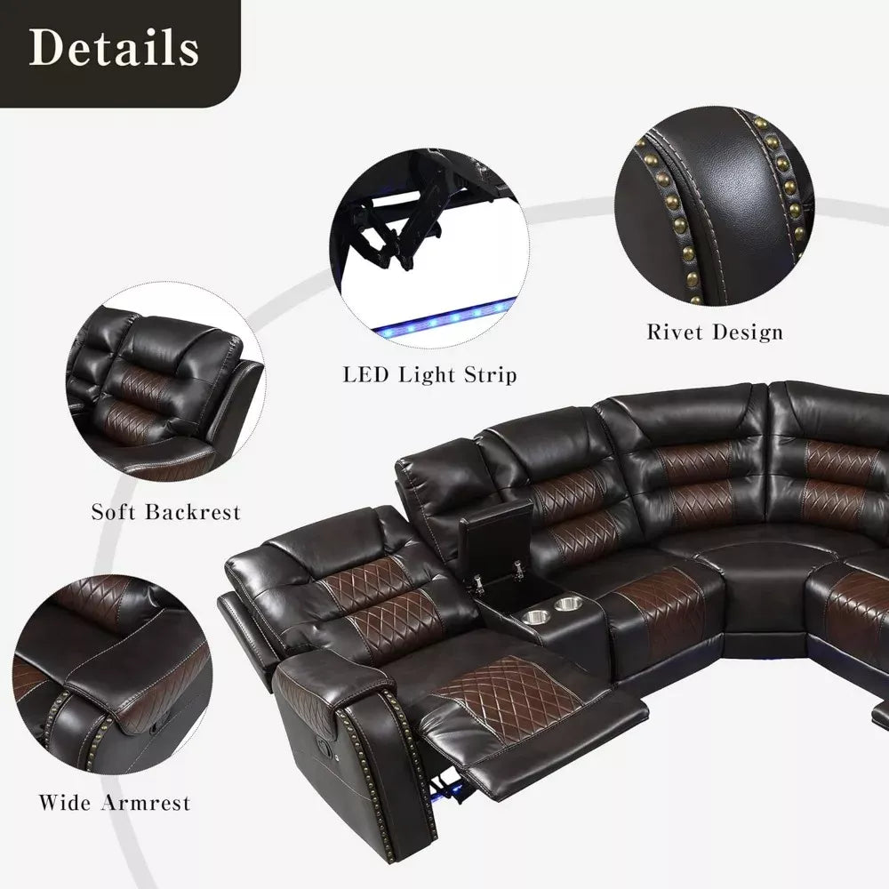 Luxurious Reclining Sectional Sofa with Storage, LED Lights, and Cup Holders - DSARD