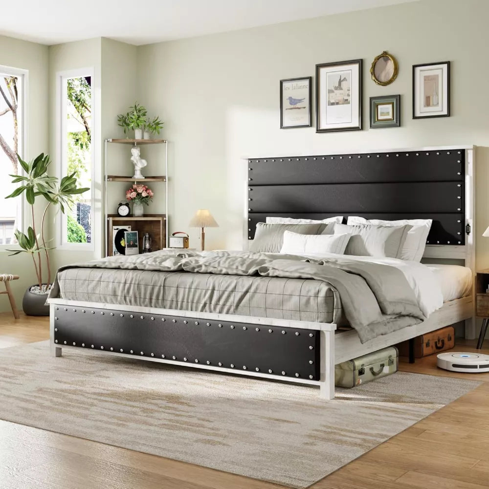 Queen Bed Frame with Upholstered Headboard, Storage Drawers & Adjustable LED Lights - DSARD