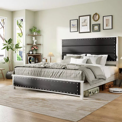 Queen Bed Frame with Upholstered Headboard, Storage Drawers & Adjustable LED Lights - DSARD