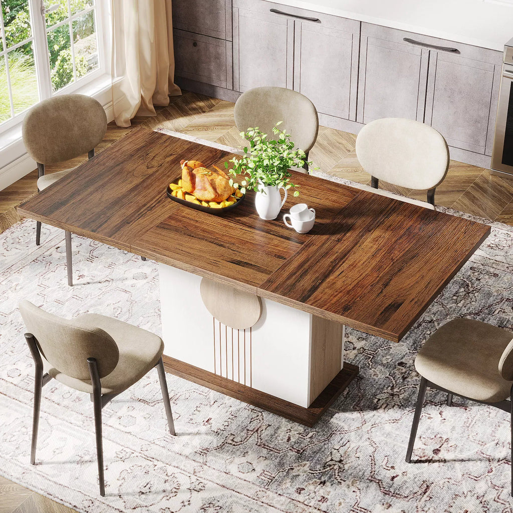 55″ Farmhouse Dining Table for 4-6 People – Rustic Wood Kitchen Table - DSARD - DSARD