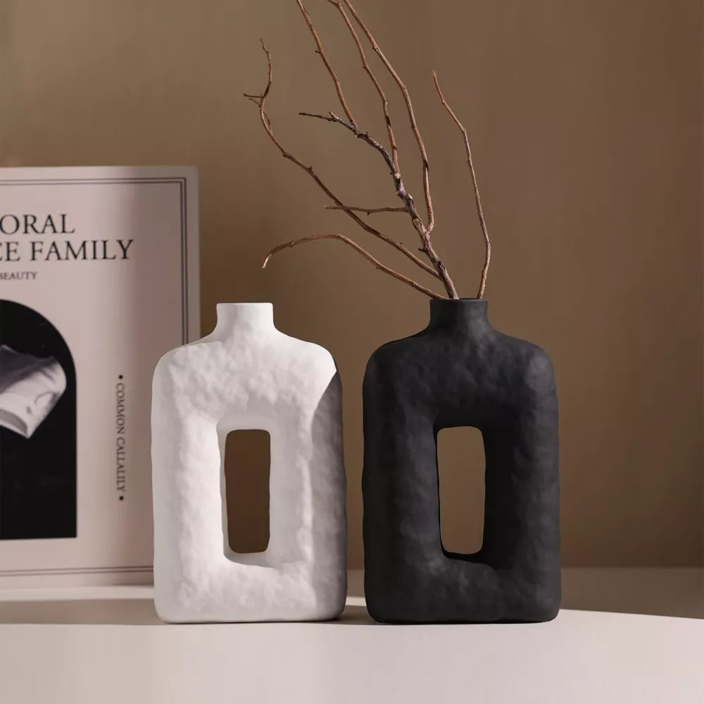 Modern Black and White Openwork Ceramic Vase