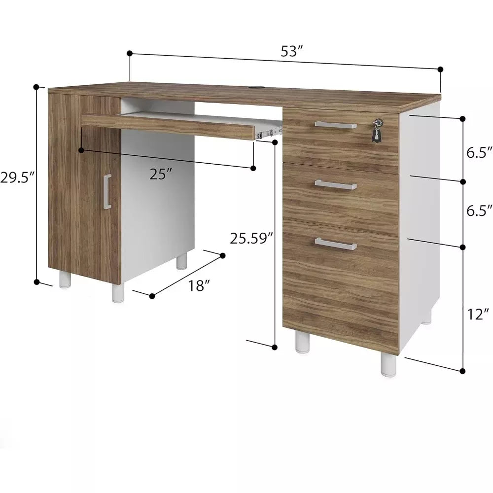 Office Desk with 3 Drawers & CPU Storage Cabinet - DSARD