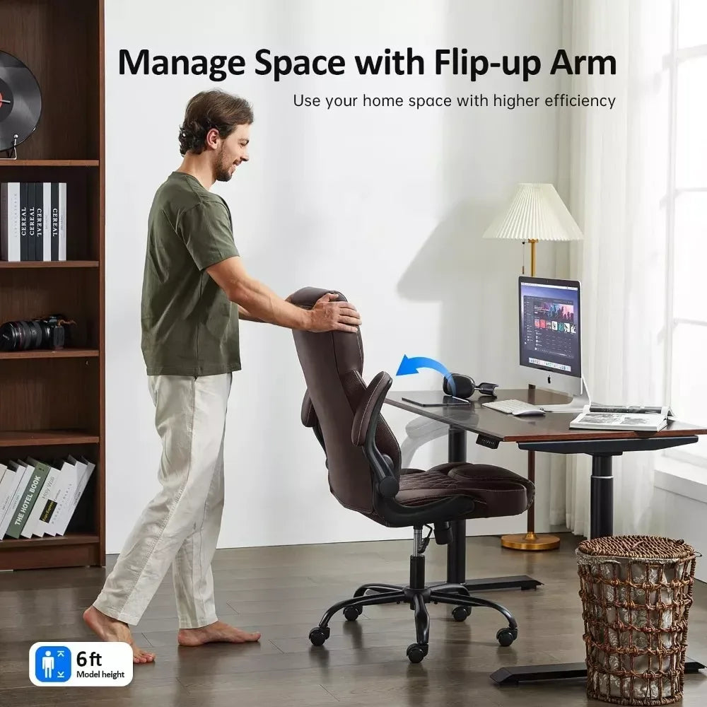 Ergonomic Leather Office Chair with Flip-Up Arms - DSARD - DSARD