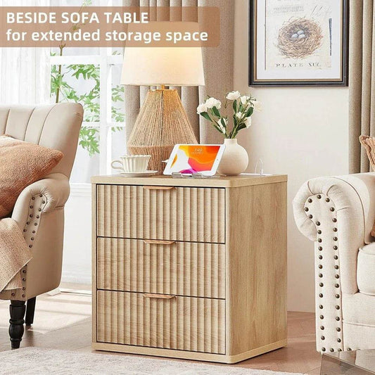 23" Wide Fluted Farmhouse Premium Nightstands with Charging Station, Set of 2 - DSARD