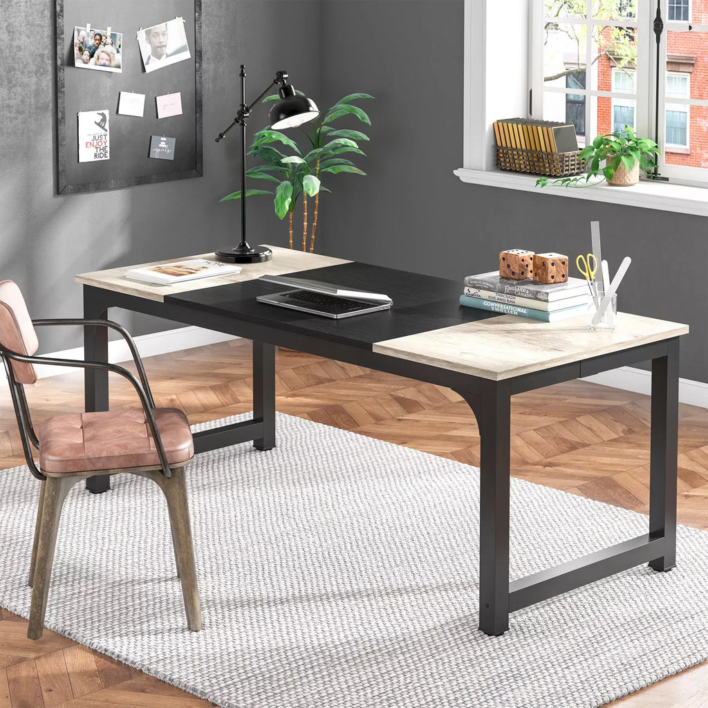 Large Grey Office Desk, Modern Computer Desk for Home Office, Study Writing Desk - DSARD