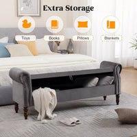 King Size Velvet Storage Bench with Tufted Upholstery and Pillows – 67” End of Bed Ottoman - DSARD