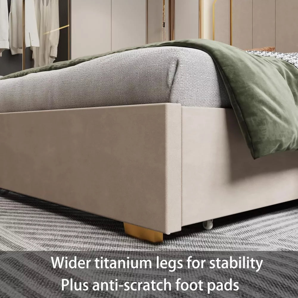 Queen Size Velvet Upholstered Bed Frame with Storage Drawers for Samsung Homes - DSARD