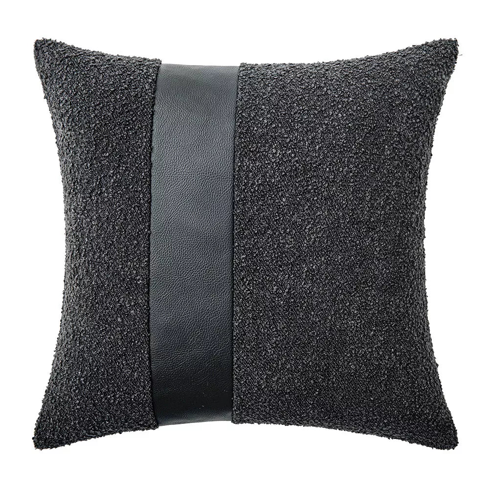 Faux Leather and Boucle Decorative Pillow Cover – Modern Textured Accent