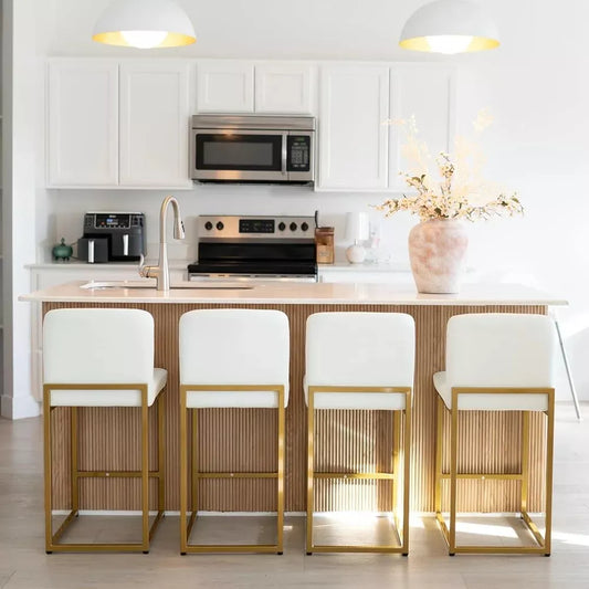 Off White & Gold 24-Inch Counter Height Bar Stools with Backrest - DSARD