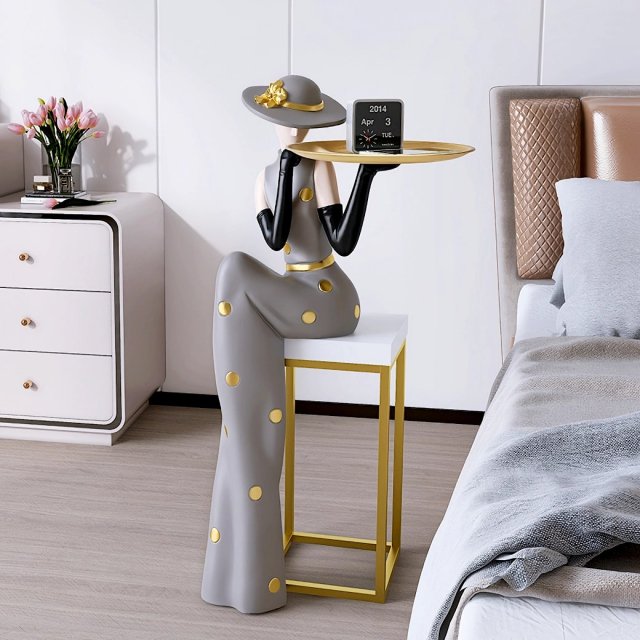 Nordic Abstract Girl Sculpture with Tray – Home Decor Accent