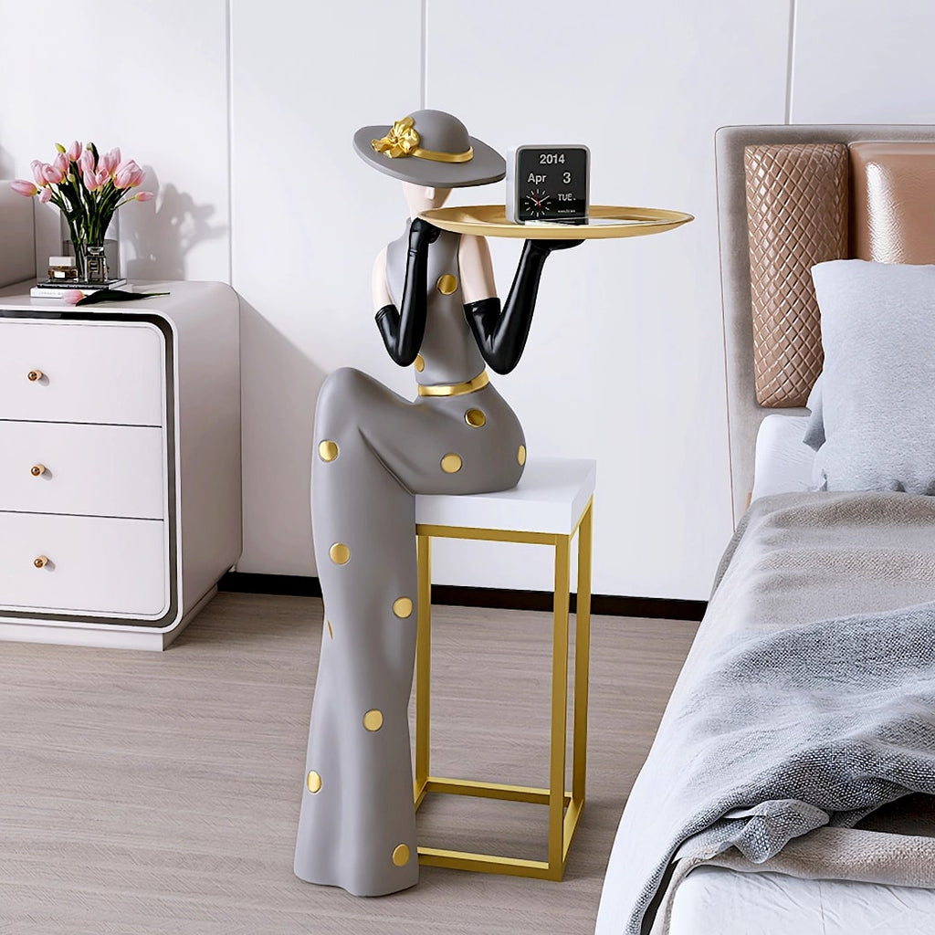 Nordic Abstract Girl Sculpture with Tray – Home Decor Accent