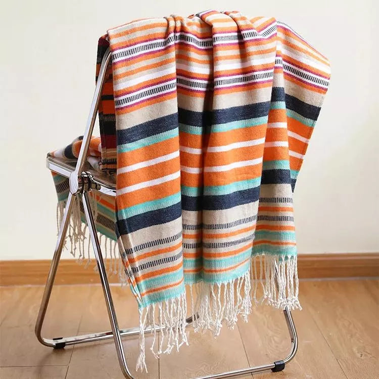 Colorful Bohemian Striped Throw Blanket – Soft, Comfy, Versatile for Summer