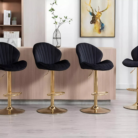 Modern Counter Height Swivel Bar Stools Set of 4 with Gold Base and Upholstered Back - DSARD