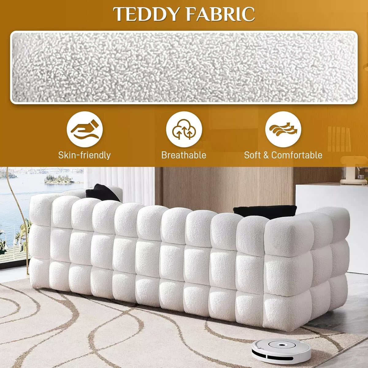 84″ Sherpa Boucle Deep Seat Sofa Couch - DSARD