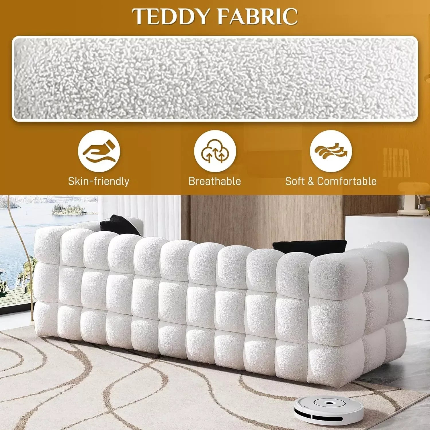 84″ Sherpa Boucle Deep Seat Sofa Couch - DSARD - DSARD