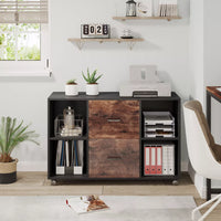 2-Drawer Wooden Filing Cabinet with Printer Stand & Rolling Wheels - DSARD