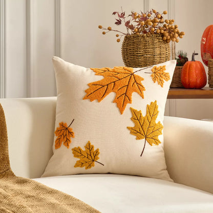 Autumn Pumpkin Embroidered Cushion Covers with Ruffles – Fall Decor