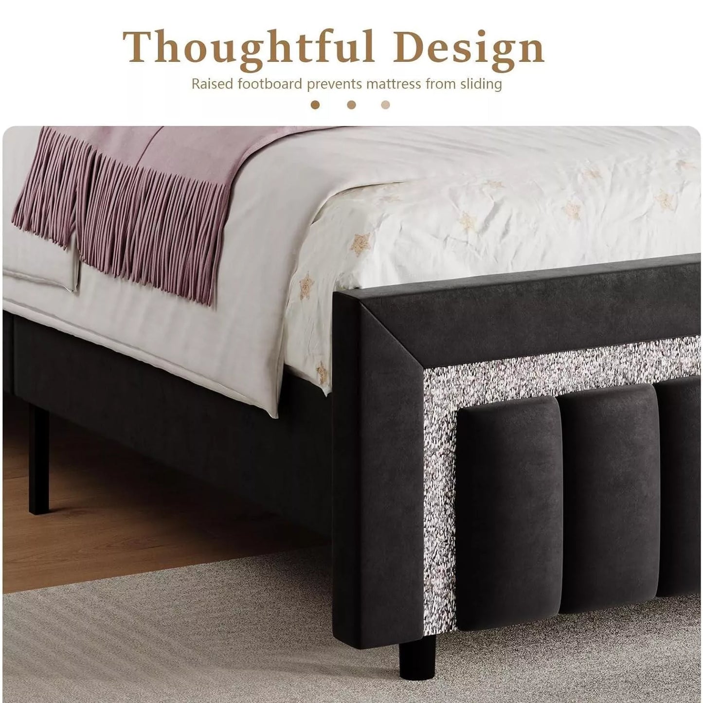 Black Velvet Full Size Bed Frame with Diamond Tufted Headboard & Footboard - DSARD