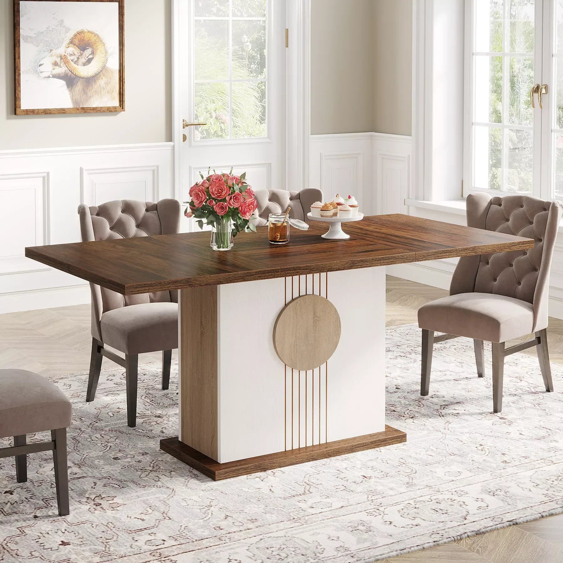 55″ Farmhouse Dining Table for 4-6 People – Rustic Wood Kitchen Table - DSARD - DSARD