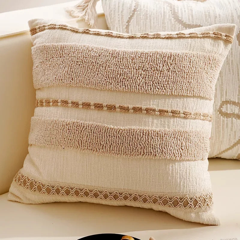 Cream Tassel Throw Pillow Cover 12×20/18×18 Inch – Boho Decorative Cushion - DSARD