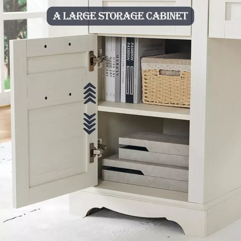 60″ L-Shaped Farmhouse Executive Desk with Drawers and Charging Station - DSARD - DSARD