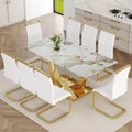 71″ Dining Table Set for 8, Gold Kitchen Table with 8 PU Leather Chairs - DSARD - DSARD