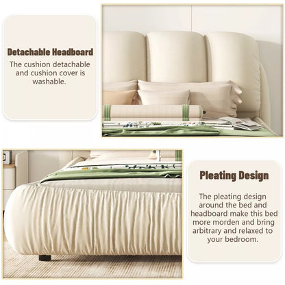 King Size Faux Leather Platform Bed with Padded Headboard - DSARD