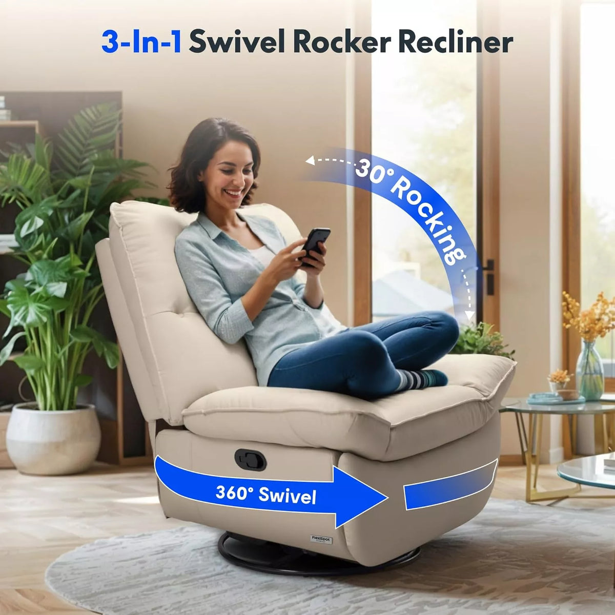 Oversized Swivel Rocker Recliner Chair 350 lbs, Faux Leather Armless Glider - DSARD