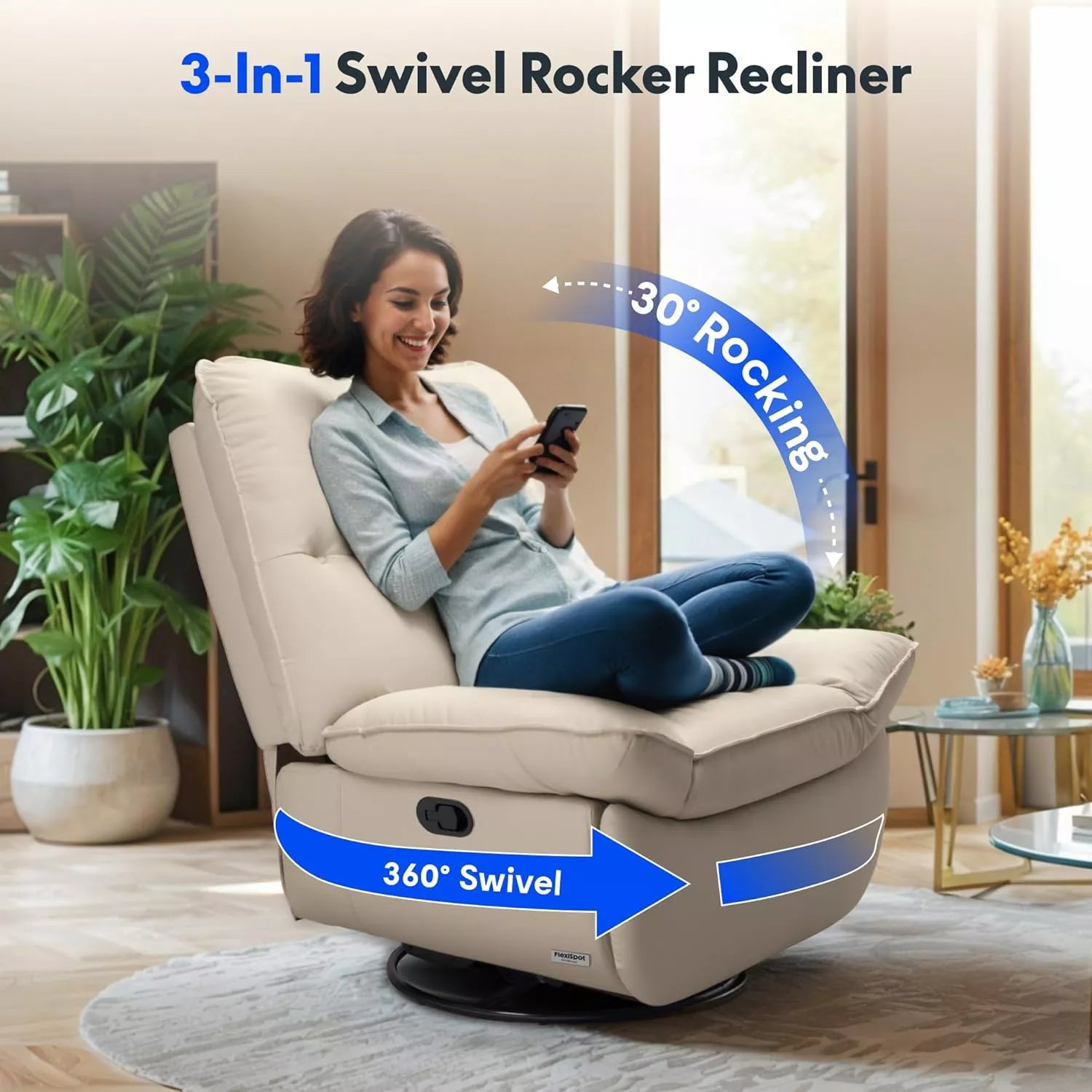 Oversized Swivel Rocker Recliner Chair 350 lbs, Faux Leather Armless Glider - DSARD