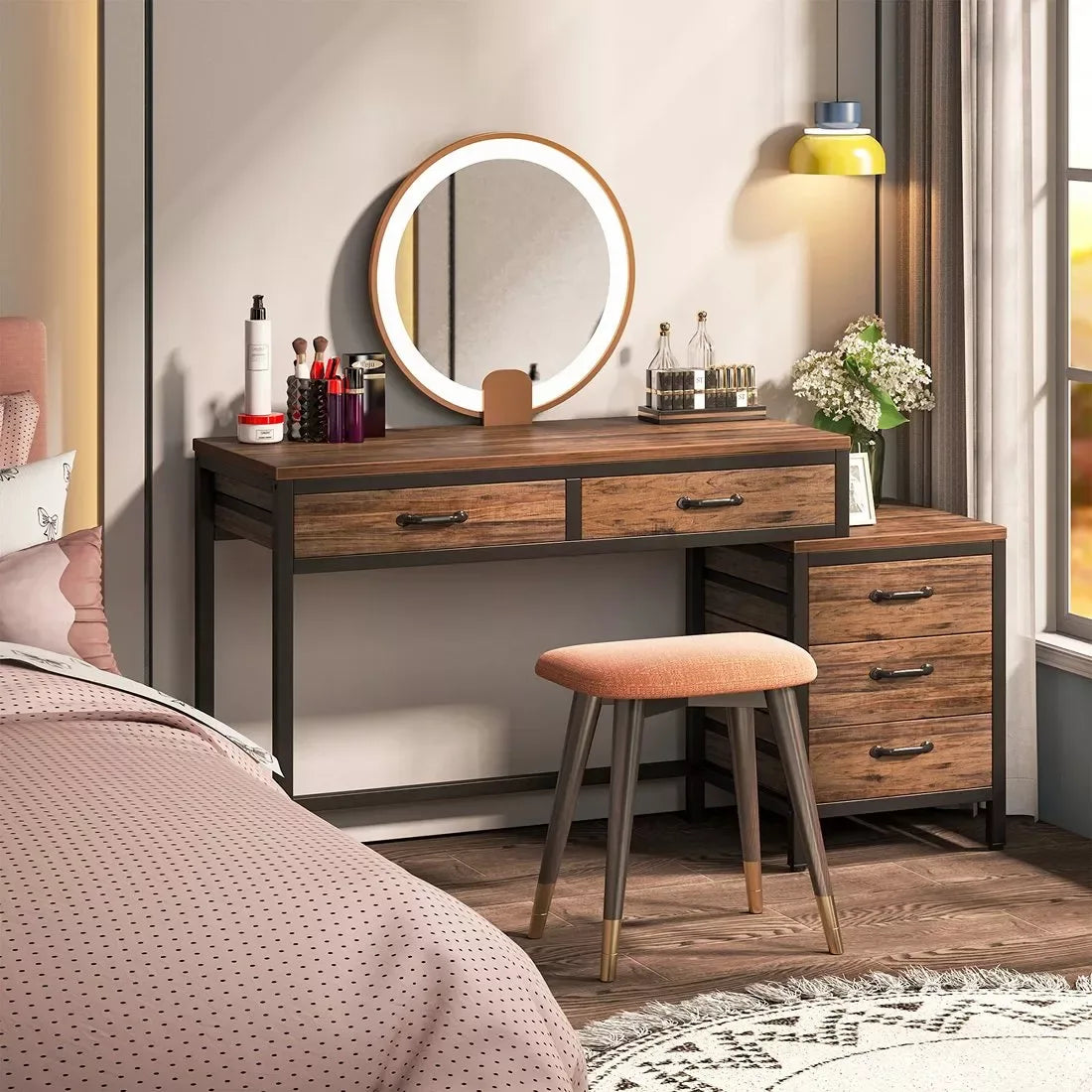 59-Inch Reversible Computer Desk with 3 Drawers - DSARD - DSARD