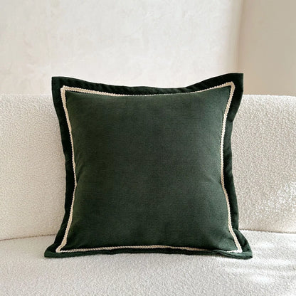 Ribbed Linen Pillow Cover with Embroidered Edges – Stylish Home Decor
