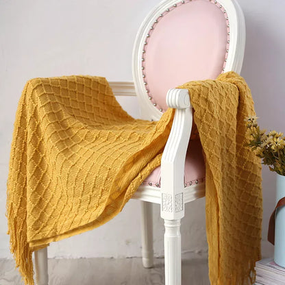 Knitted Throw Blanket with Tassels