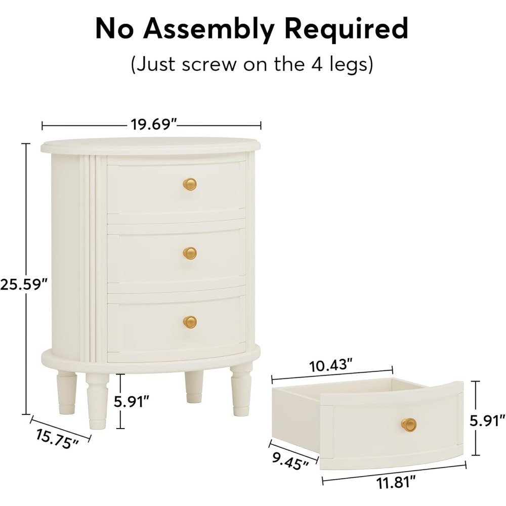 Set of 2 Modern Oval Premium Nightstands with Storage