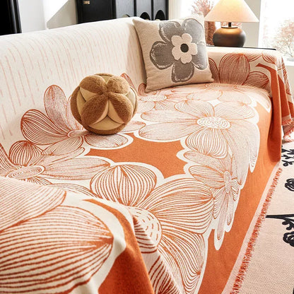 Four Seasons Chenille Sofa Blanket – Nordic Floral Non-Slip Throw