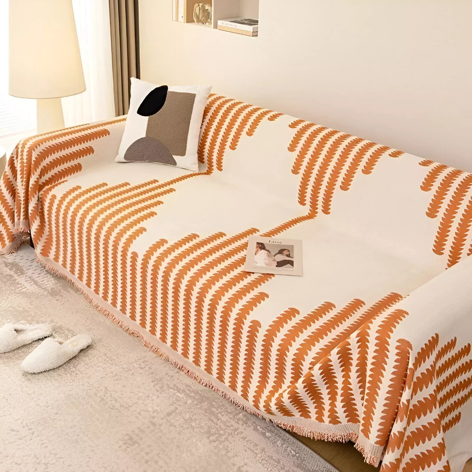 Thick Chenille Stripe Sofa Blanket – Soft, Breathable, Non-Slip Throw for Home & Office