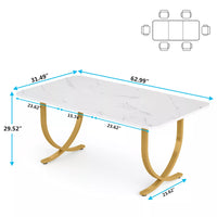 Modern 63″ Faux Marble Dining Table with Gold Legs – Seats 4 to 6 - DSARD