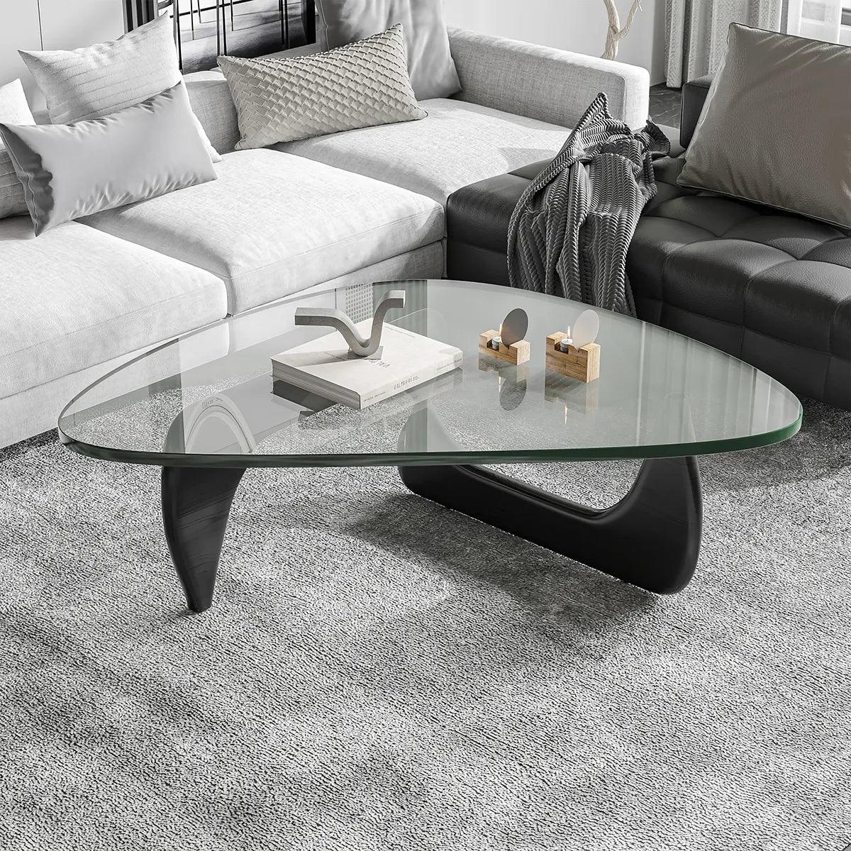 Mid-Century Glass Triangle Coffee Table – Modern Living Room