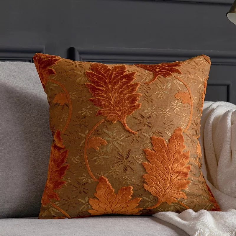 Luxury Embroidered Leaf Cushion Cover 18×18 Inch