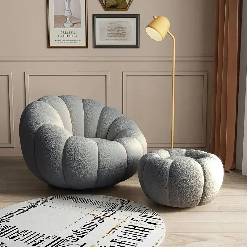 DSARD Modern Minimalist White Velvet Lazy Sofa Pumpkin Shape Relax Chair - DSARD