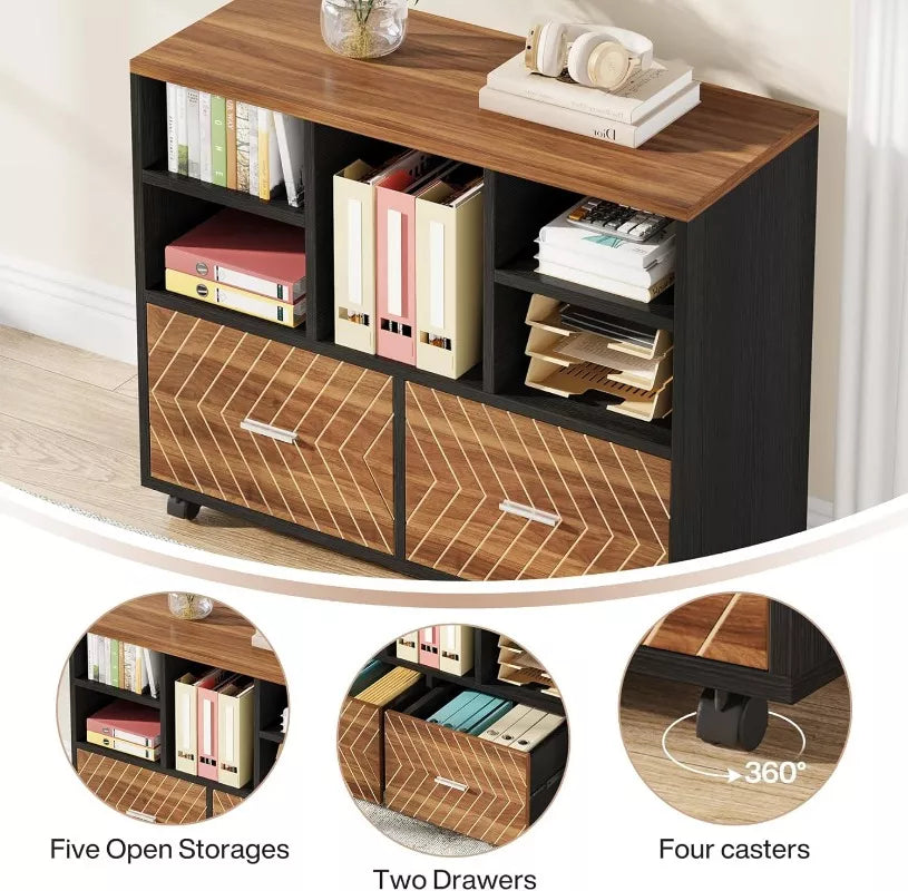 Modern L-Shaped Executive Desk with Reversible File Cabinet and Storage - DSARD