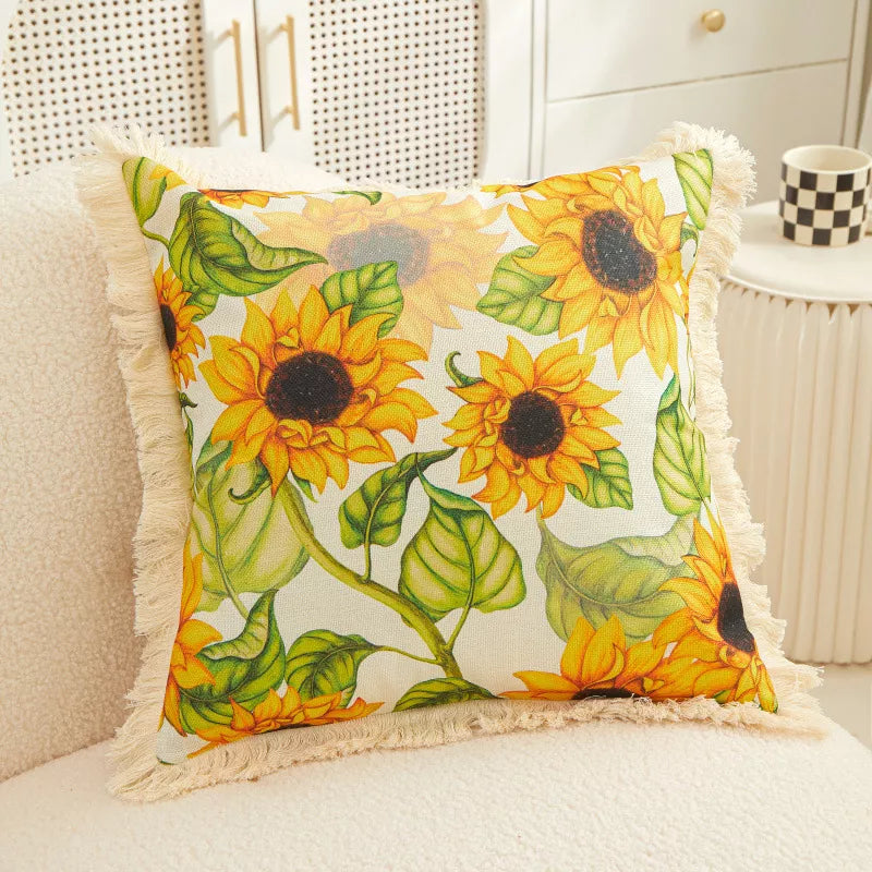 Nordic Sunflower Cotton Linen Pillowcase – Stylish Home Decor