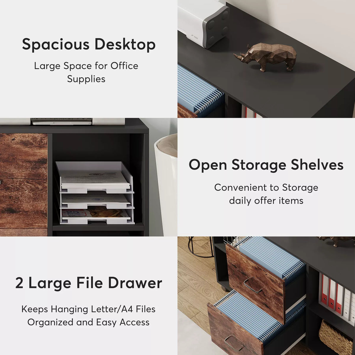 2-Drawer Wooden Filing Cabinet with Printer Stand & Rolling Wheels - DSARD