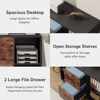 2-Drawer Wooden Filing Cabinet with Printer Stand & Rolling Wheels - DSARD