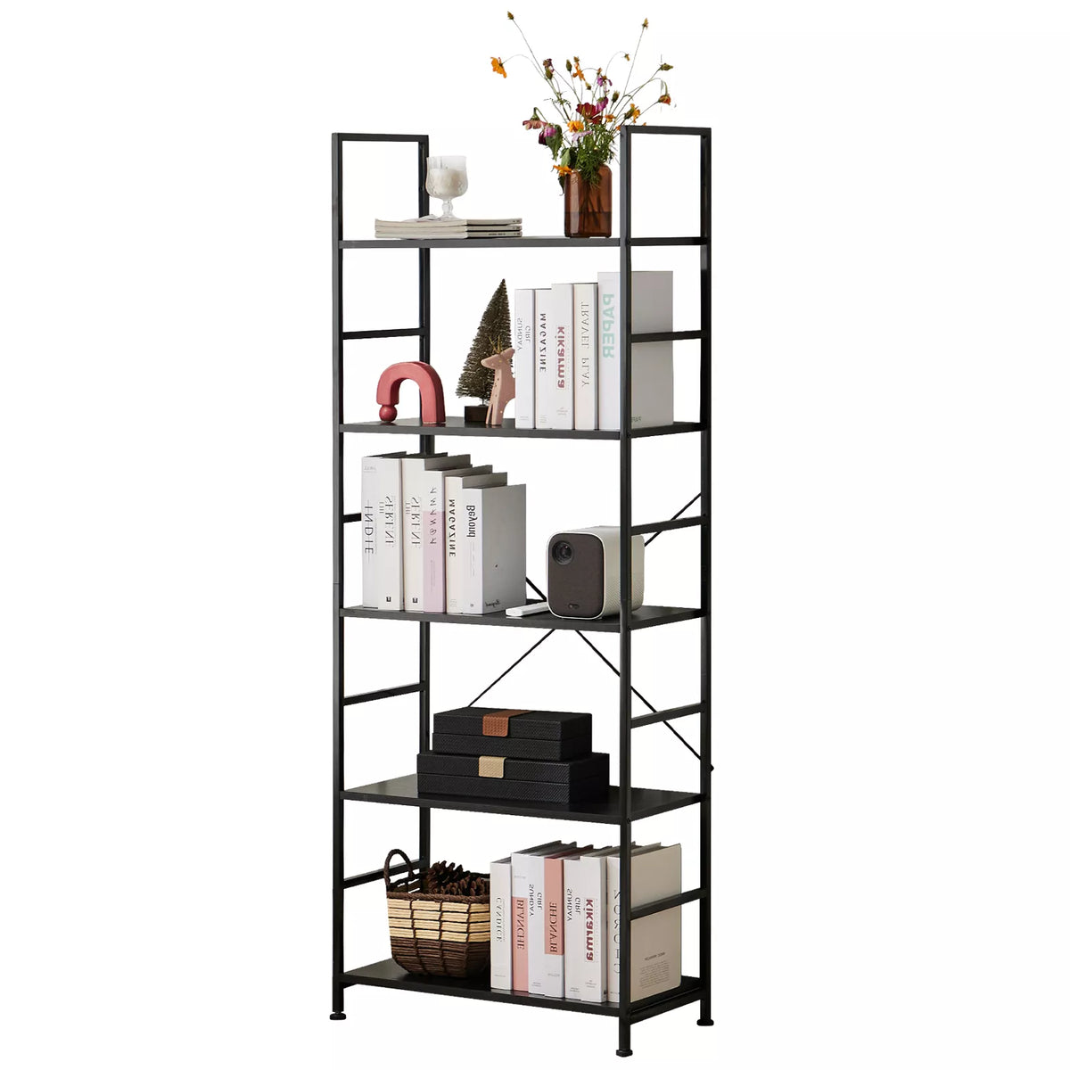 5 Tier Modern Bookshelf - Space-Saving Corner Storage Organizer for Home & Office
