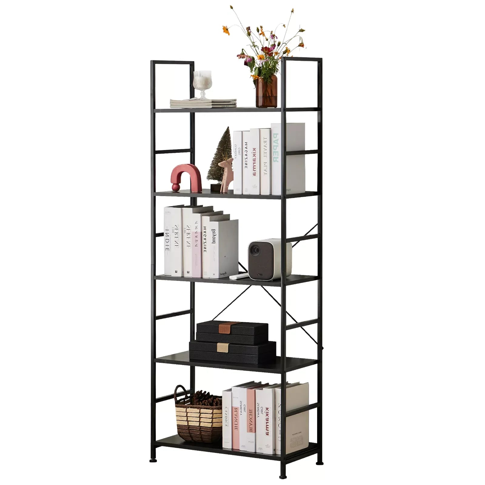 5 Tier Modern Bookshelf - Space-Saving Corner Storage Organizer for Home & Office - DSARD