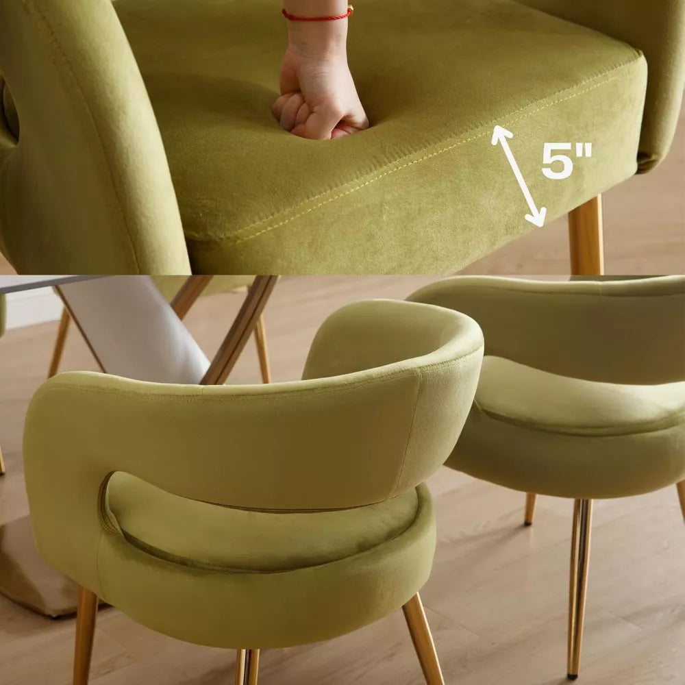 Velvet Upholstered Dining Chairs with Open Back and Golden Legs, Set of 4 - DSARD